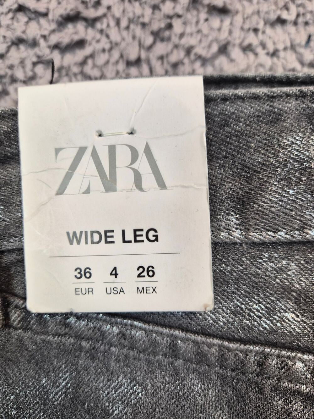 Zara Mid Rise Wide Leg Women's Metallic Jeans Size 4 Silver Full Length (1259)
